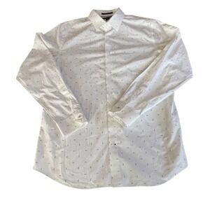 Banana‎ Republic Standard Fit Non Iron White Bow Tie Print Dress Shirt Mens L